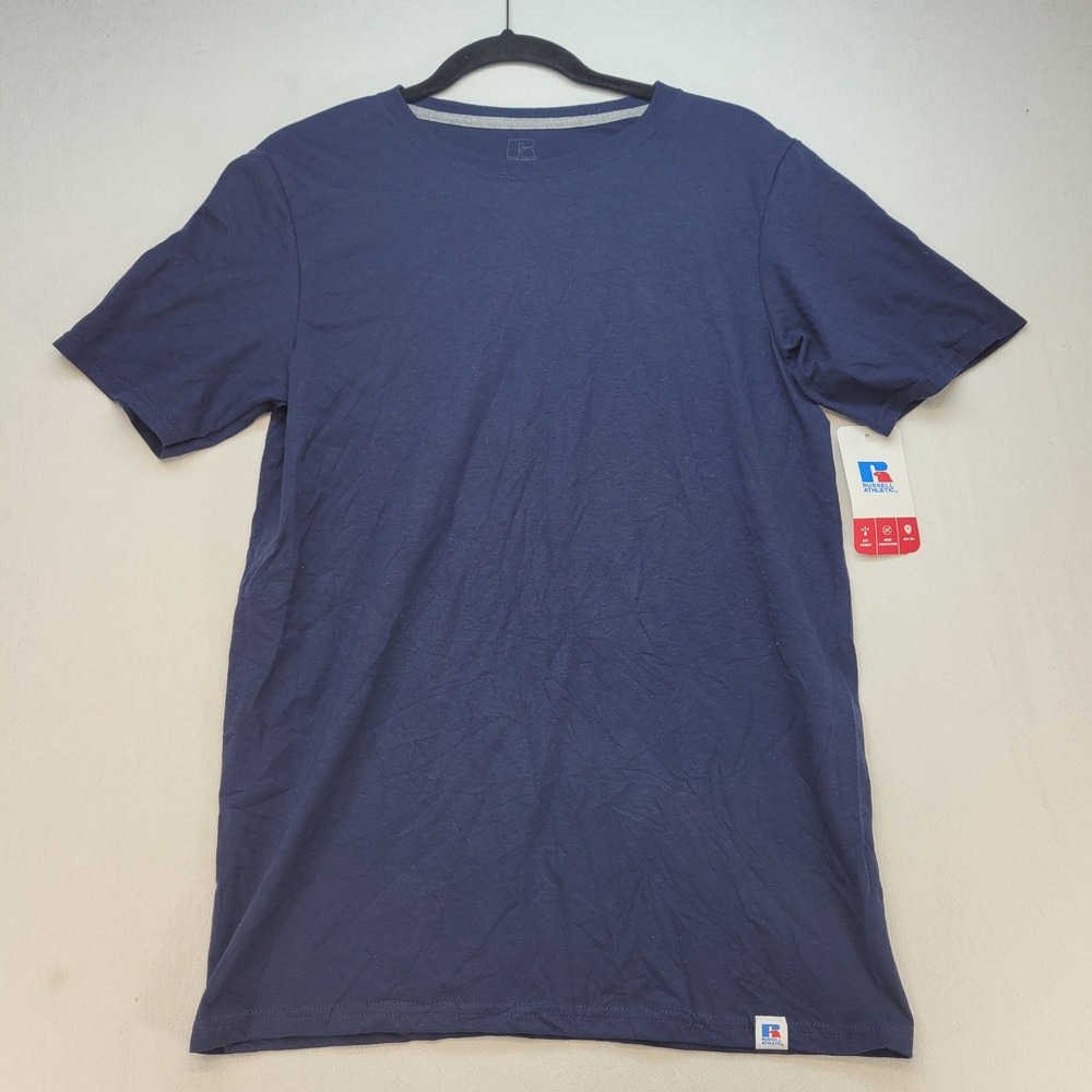 Russell Athletic T-Shirt Mens Small Blue Solid Short Sleeve Dri-Power Tee